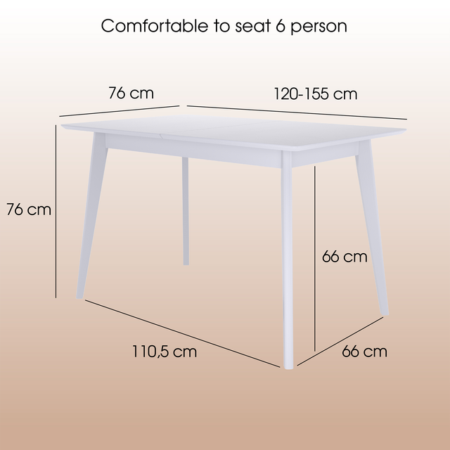 Valgomojo stalas „Pegasus Classic Plus“ (120-155) х76 cm, balta