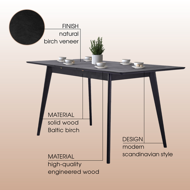 Dining Table 'Pegasus Classic Plus' (120-155)х76 cm, Black