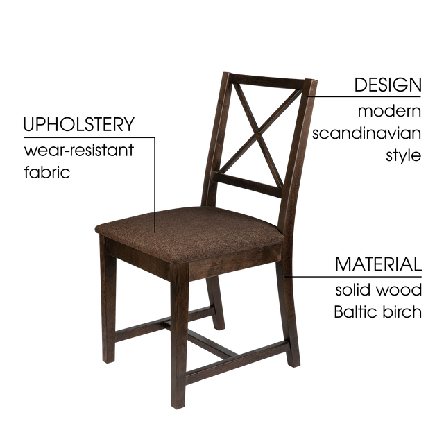 Dining Chair Mira Set of 2, Walnut/Coffee