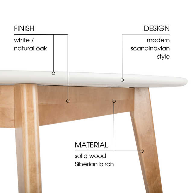 Dining Table Orion 100 cm, Oak/White