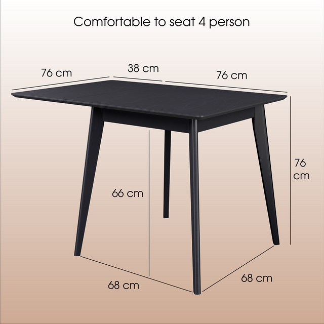 Dining Table 'Pegasus Classic Drop Leaf' (76-114)х76 cm, Black