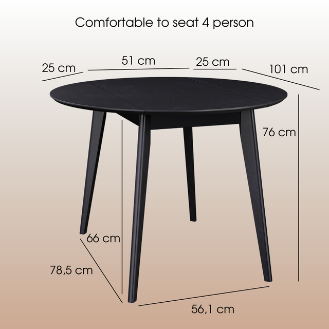 Dining Table 'Orion Classic Drop Leaf' 100х(51-100) cm, Black