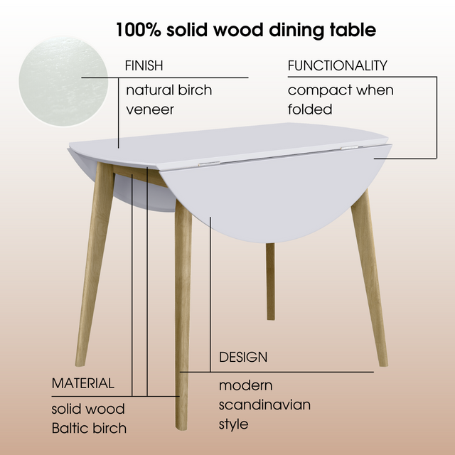 Dining Table 'Orion Classic Drop Leaf' 100х(51-100) cm, Oak/White