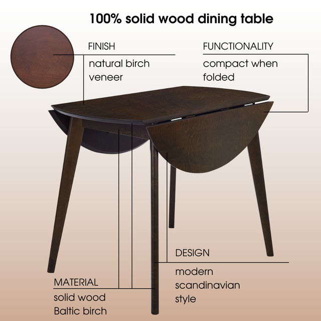 Dining Table 'Orion Classic Drop Leaf' 100х(51-100) cm, Walnut