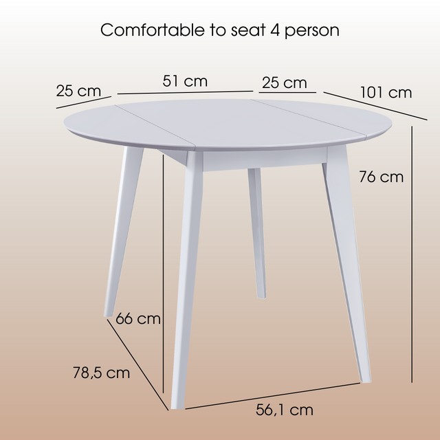 Dining Table 'Orion Classic Drop Leaf' 100х(51-100) cm, White